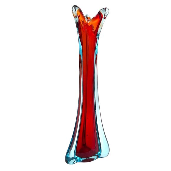 Vintage UV Extra Large Organic Red Blue Murano Glass Sommerso Vase Italian 1970s - Picture 3 of 11